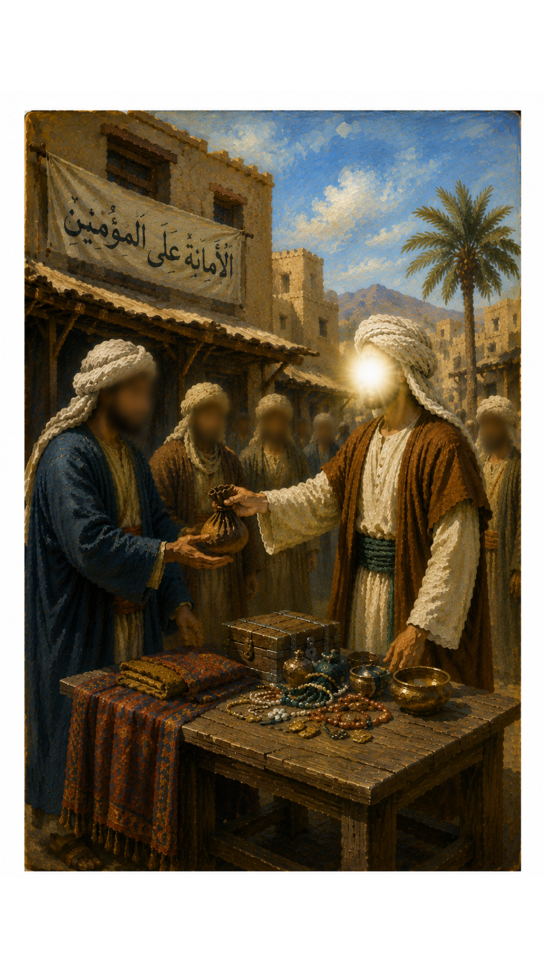 Limited Edition PRINT of my Original acrylic Painting on Imam Ali Returning trusts to Quraysh owners - Muslim Acrylic Painting on Cartridge Paper - No Frame (Size: A4 & A3)