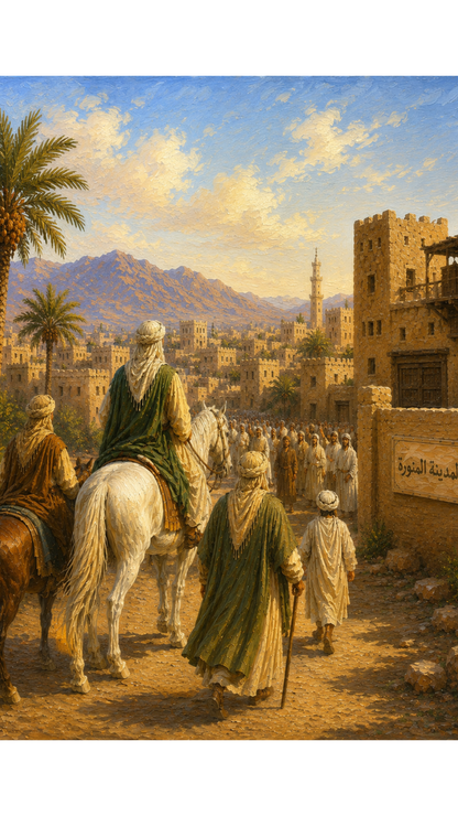 Limited Edition PRINT of my Original Oil Painting of Prophet Muhammad Arriving in Medina Muslim Painting on Cartridge Paper - No Frame (Size: A4 & A3)