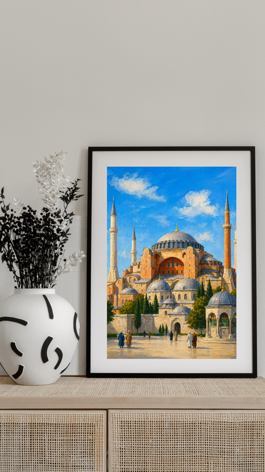 Limited Edition PRINT of my Original Hagia Sofia Mosque, Turkey Acrylic Muslim Painting on Cartridge Paper - No Frame (Size: A4 & A3)