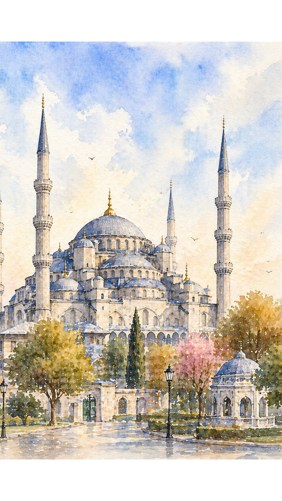 Limited Edition PRINT of my Original Blue Mosque, Turkey Watercolour Muslim Painting on Cartridge Paper - No Frame (Size: A4 & A3)