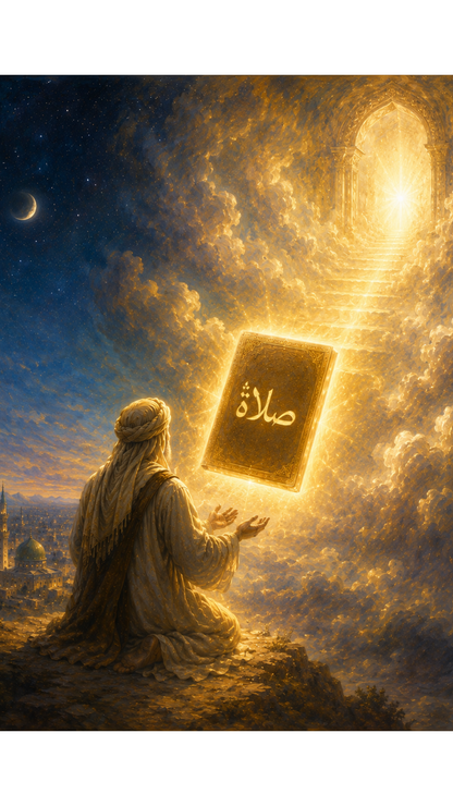 Limited Edition PRINT of my Original Oil Painting of Prophet Muhammad Gifted Salah At Isra & Miraj Muslim Painting on Cartridge Paper - No Frame (Size: A4 & A3)