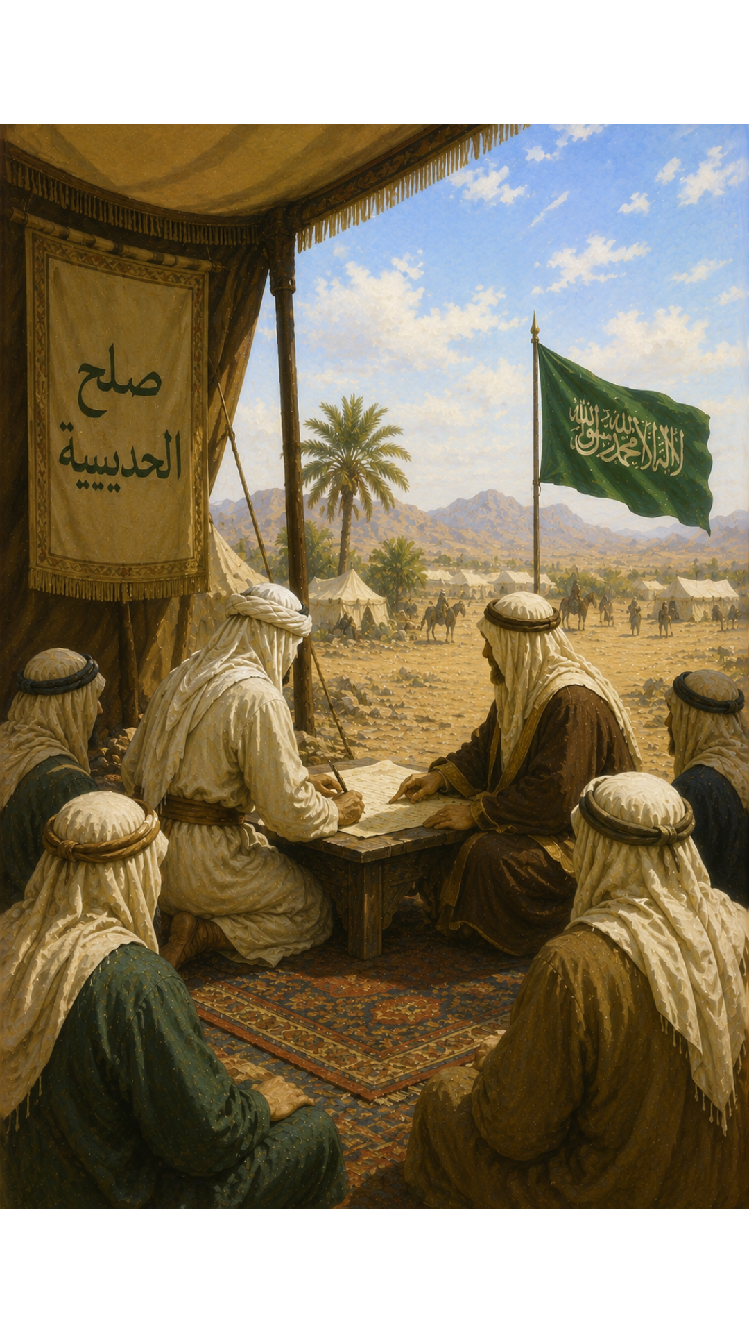 Limited Edition PRINT of my Original Oil Painting of Prophet Muhammad and the Treaty of Hudaybiyyah - Muslim Painting on Cartridge Paper - No Frame (Size: A4 & A3)