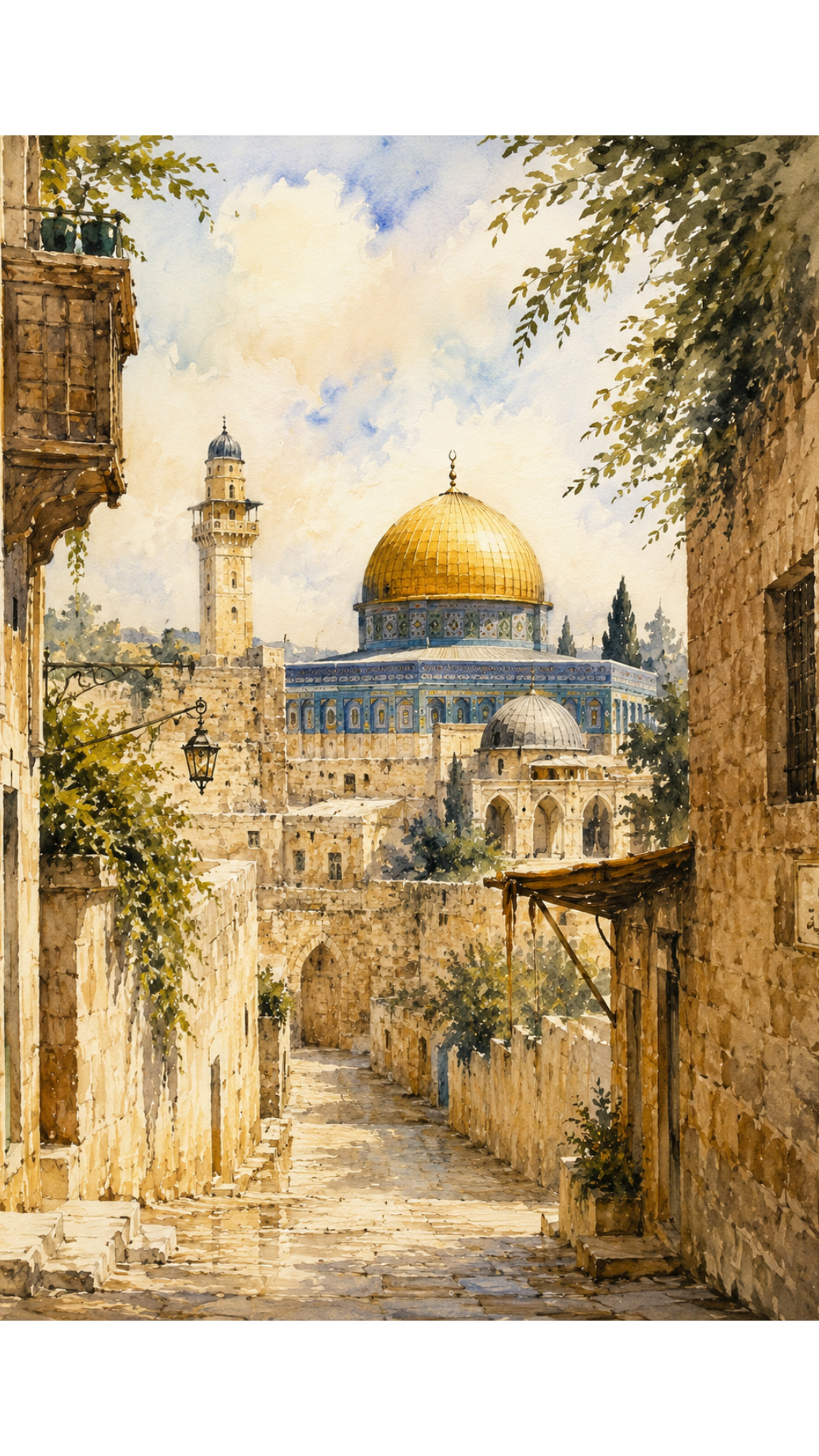 Limited Edition PRINT of my Original Golden Dome Holy Watercolour Muslim Painting on Cartridge Paper - No Frame (Size: A4 & A3)