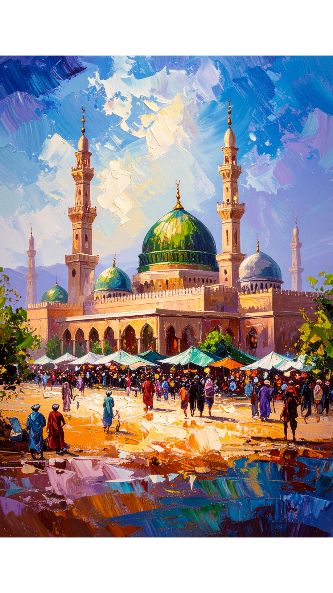 Limited Edition PRINT of my Original Ancient Madina, Saudi Arabia, Muslim Acrylic Painting on Cartridge Paper - No Frame (Size: A4 & A3)