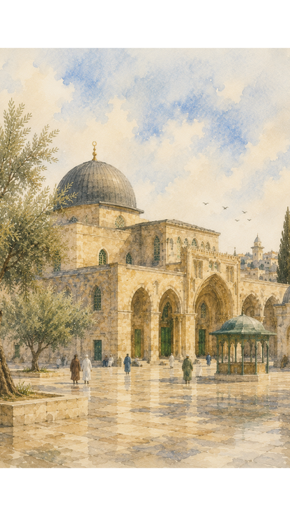 Limited Edition PRINT of my Original of Masjid Aqsa Holy Watercolour Muslim Painting on Cartridge Paper - No Frame (Size: A4 & A3)