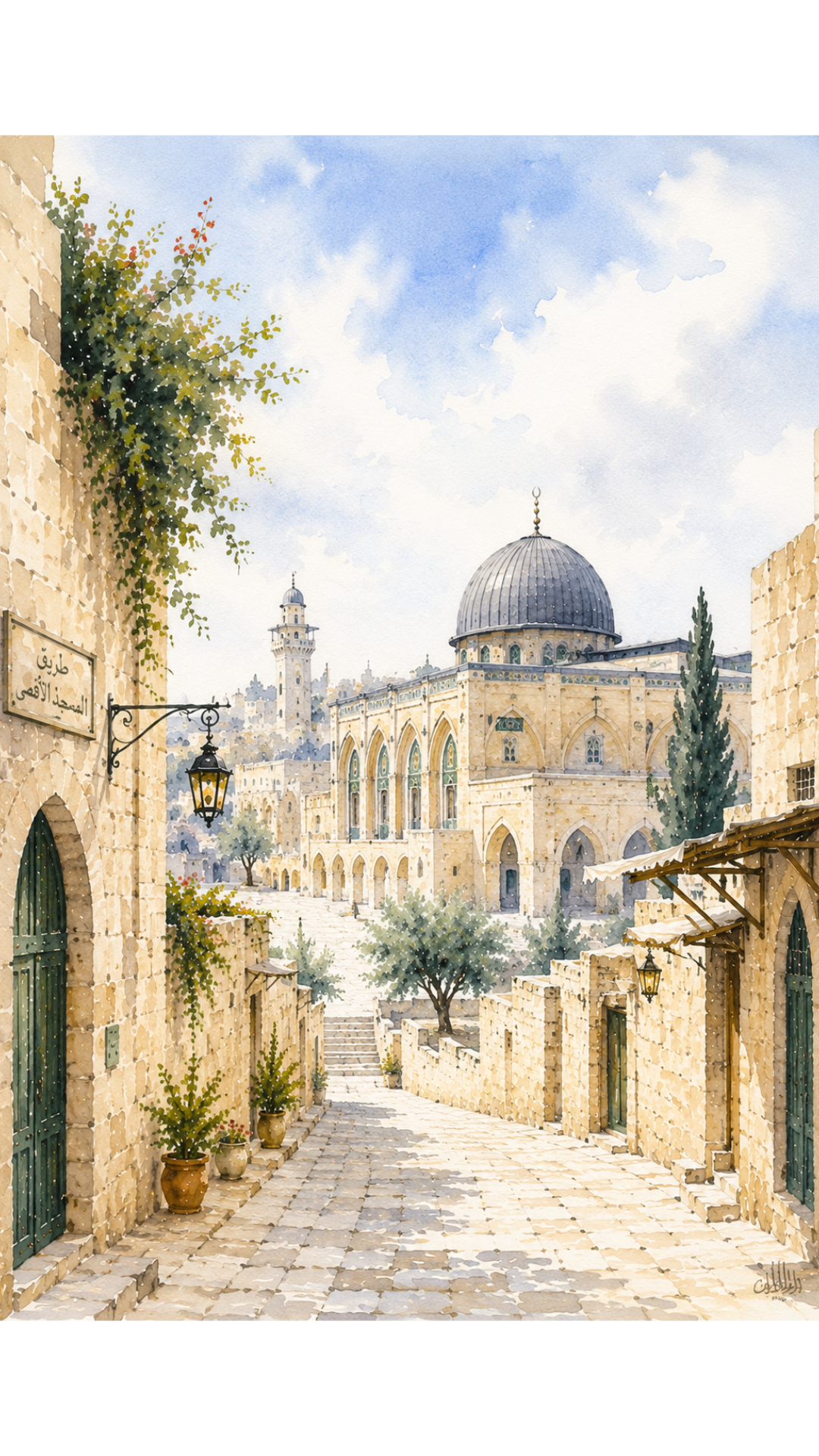 Limited Edition PRINT of my Original Masjid Aqsa Holy Watercolour Muslim Painting on Cartridge Paper - No Frame (Size: A4 & A3)