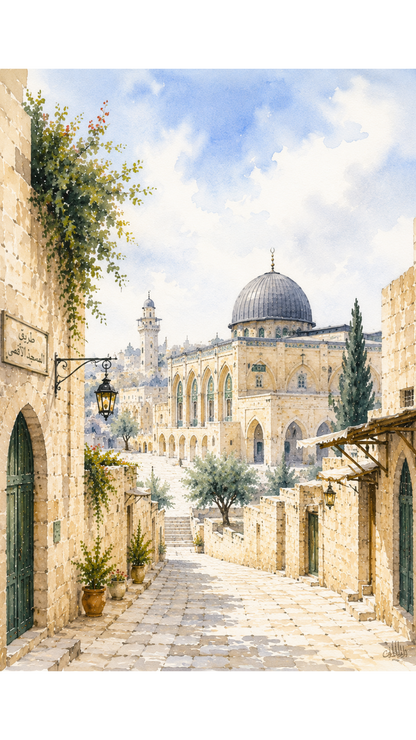 Limited Edition PRINT of my Original Masjid Aqsa Holy Watercolour Muslim Painting on Cartridge Paper - No Frame (Size: A4 & A3)