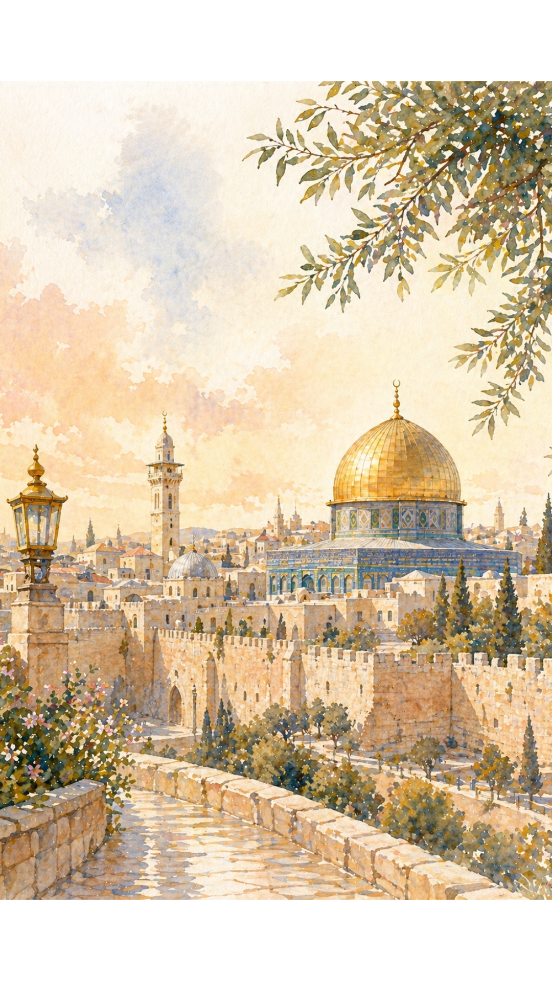 Limited Edition PRINT of my Original Golden Dome Holy Muslim Watercolour Painting on Cartridge Paper - No Frame (Size: A4 & A3)
