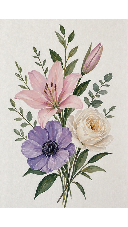 Limited Edition PRINT of my Original Floral Painting with Acrylic Painting on Cartridge Paper - No Frame (Size: A4 & A3)
