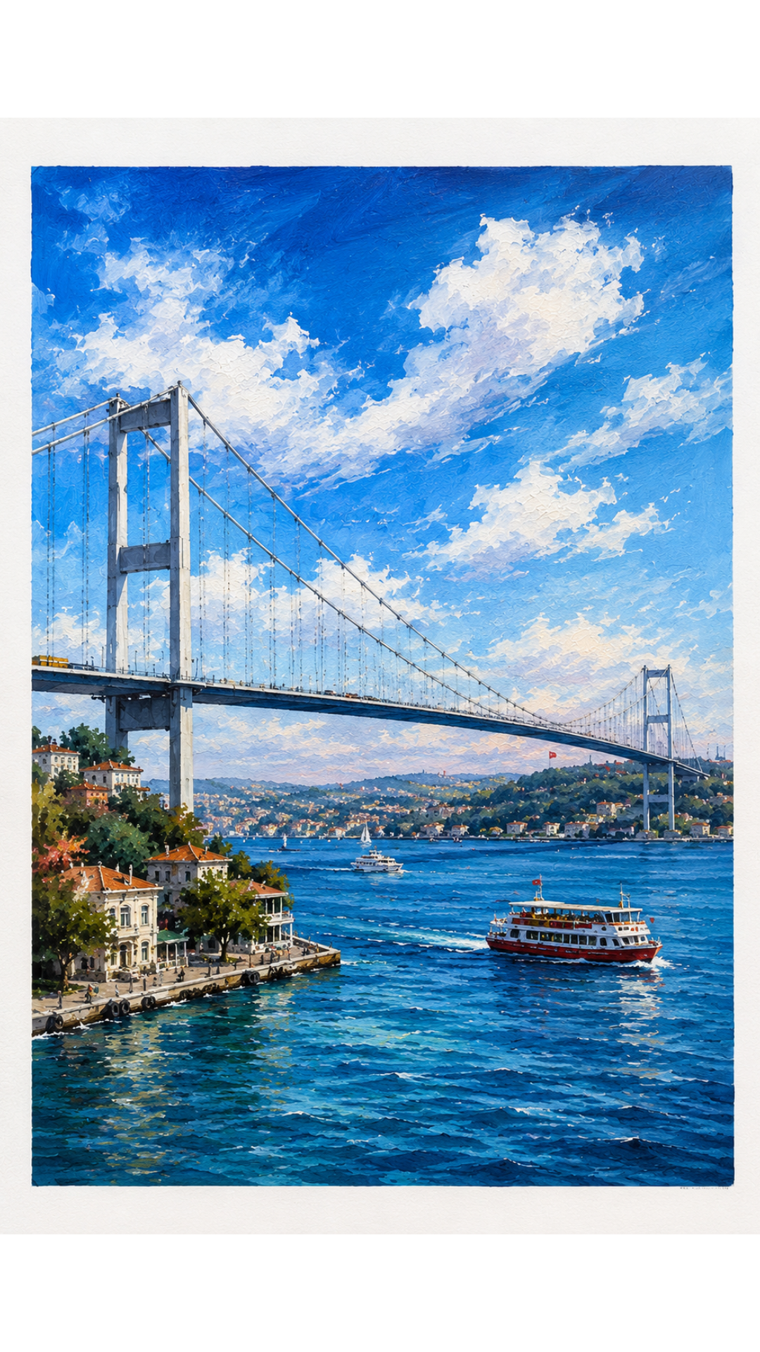 Limited Edition PRINT of my Original Acrylic Painting of Bosphorus Bridge, Istanbul, Turkey Muslim Painting on Cartridge Paper - No Frame (Size: A4 & A3)