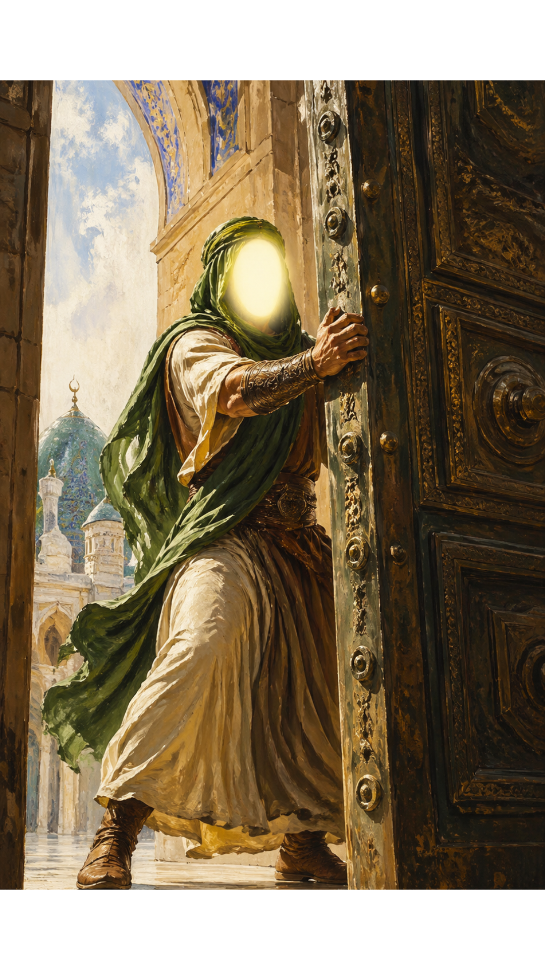 Limited Edition PRINT of my Original Imam Ali Holding 900 Kg Door Muslim Acrylic Painting on Cartridge Paper - No Frame (Size: A4 & A3)