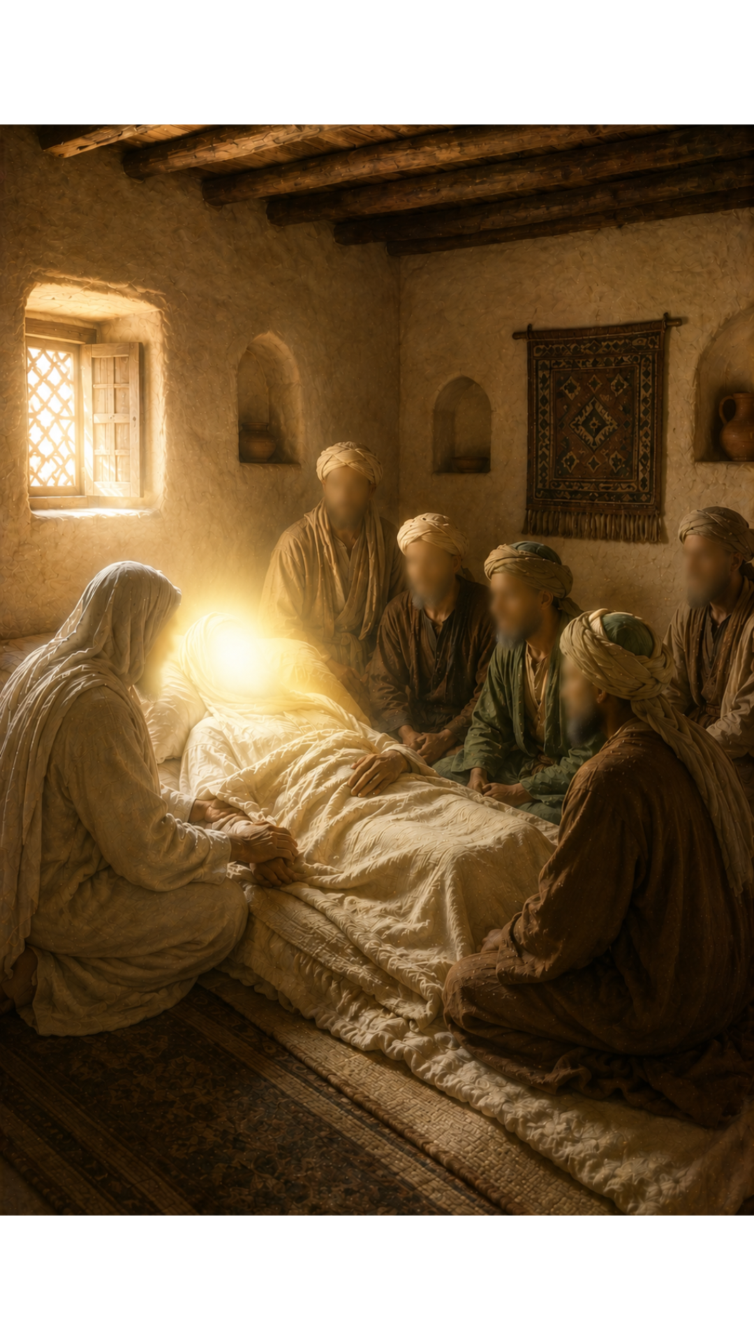 Limited Edition PRINT of my Original Oil Painting of Prophet Muhammad Passing away peacefully - Muslim Painting on Cartridge Paper - No Frame (Size: A4 & A3)