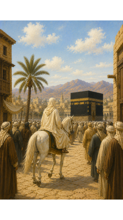 Limited Edition PRINT of my Original Oil Painting of Prophet Muhammad Entering Mecca humbly - Muslim Painting on Cartridge Paper - No Frame (Size: A4 & A3)