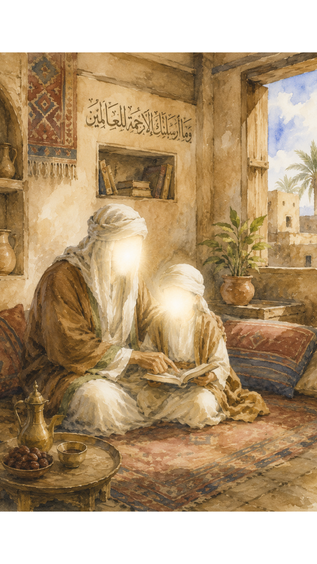 Limited Edition PRINT of my Original Imam Ali Raised in the Prophet’s household - Muslim Watercolour Painting on Cartridge Paper - No Frame (Size: A4 & A3)