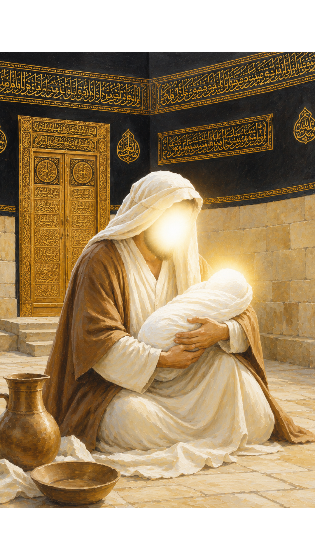 Limited Edition PRINT of my Original Infant Imam Ali in the arms of Hazrath Muhammad - Muslim Acrylic Painting on Cartridge Paper - No Frame (Size: A4 & A3)