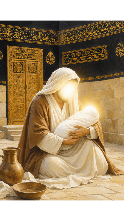 Limited Edition PRINT of my Original Infant Imam Ali in the arms of Hazrath Muhammad - Muslim Acrylic Painting on Cartridge Paper - No Frame (Size: A4 & A3)