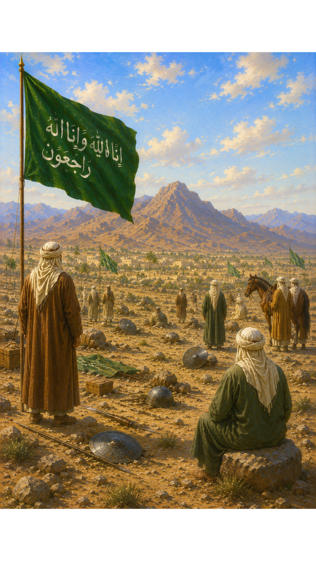 Limited Edition PRINT of my Original Oil Painting of Prophet Muhammad and Battle of Uhud aftermath - Muslim Painting on Cartridge Paper - No Frame (Size: A4 & A3)