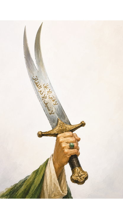 Limited Edition PRINT of my Original  Imam Ali's Zulifiqar Muslim Acrylic Painting on Cartridge Paper - No Frame (Size: A4 & A3)