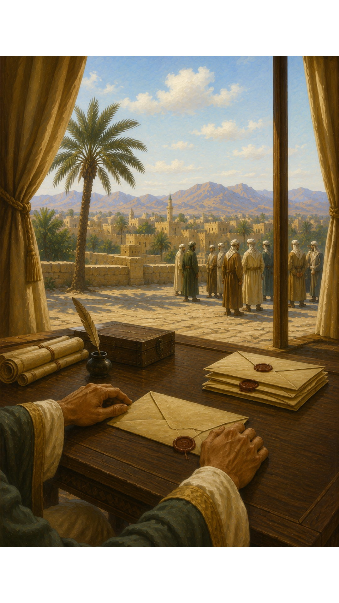 Limited Edition PRINT of my Original Oil Painting of Prophet Muhammad and the Letters sent to kings and rulers - Muslim Painting on Cartridge Paper - No Frame (Size: A4 & A3)