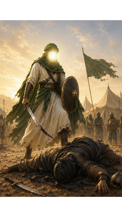 Limited Edition PRINT of my Original acrylic Painting on Imam Ali Victory over Amr ibn Abd Wudd  - Muslim Acrylic Painting on Cartridge Paper - No Frame (Size: A4 & A3)