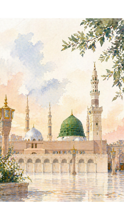 Limited Edition PRINT of my Original Madina, Saudi Arabia, Muslim Watercolour Painting on Cartridge Paper - No Frame (Size: A4 & A3)