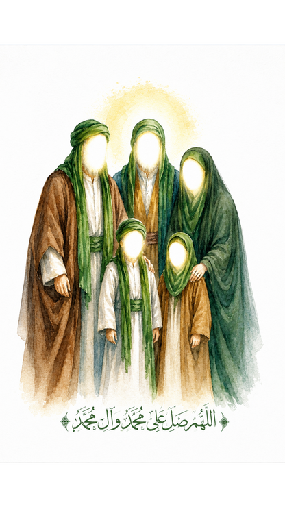 Limited Edition PRINT of my Original AhlulBayt (Prophet & Imam Ali's Family) Muslim Acrylic Painting on Cartridge Paper - No Frame (Size: A4 & A3)
