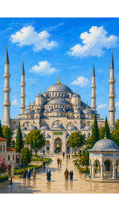 Limited Edition PRINT of my Original Blue Mosque, Turkey Acrylic Muslim Painting on Cartridge Paper - No Frame (Size: A4 & A3)