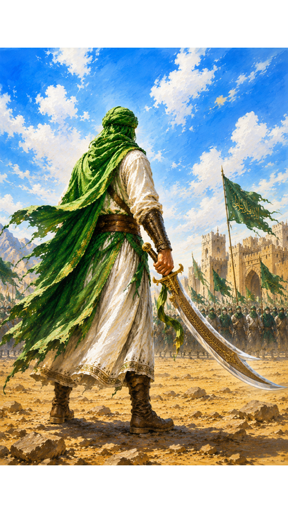 Limited Edition PRINT of my Original acrylic Painting on Imam Ali at the Battlefield  - Muslim Acrylic Painting on Cartridge Paper - No Frame (Size: A4 & A3)