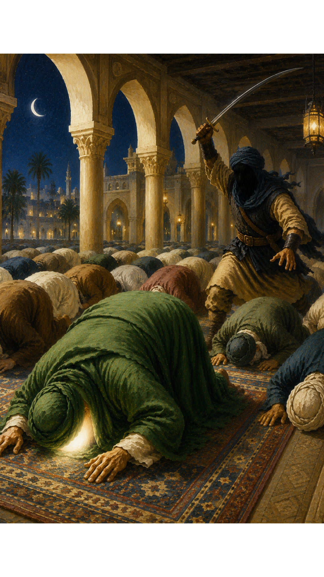 Limited Edition PRINT of my Original acrylic Painting on Imam Ali and The strike during sujood - Muslim Acrylic Painting on Cartridge Paper - No Frame (Size: A4 & A3)