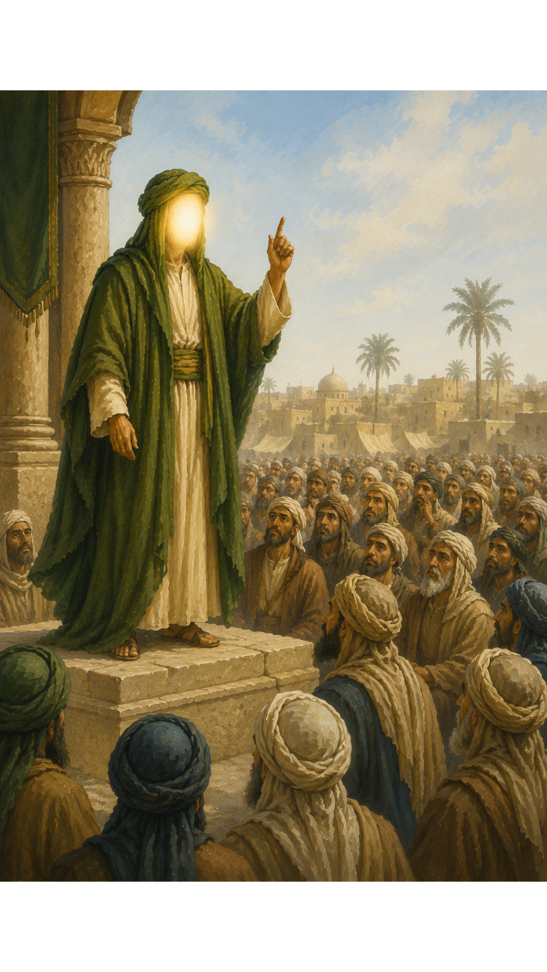 Limited Edition PRINT of my Original acrylic Painting on Imam Ali Delivering sermons in Kufa - Muslim Acrylic Painting on Cartridge Paper - No Frame (Size: A4 & A3)