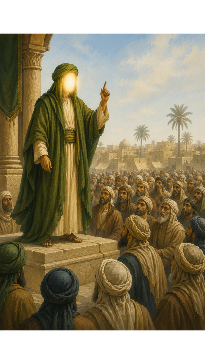 Limited Edition PRINT of my Original acrylic Painting on Imam Ali Delivering sermons in Kufa - Muslim Acrylic Painting on Cartridge Paper - No Frame (Size: A4 & A3)