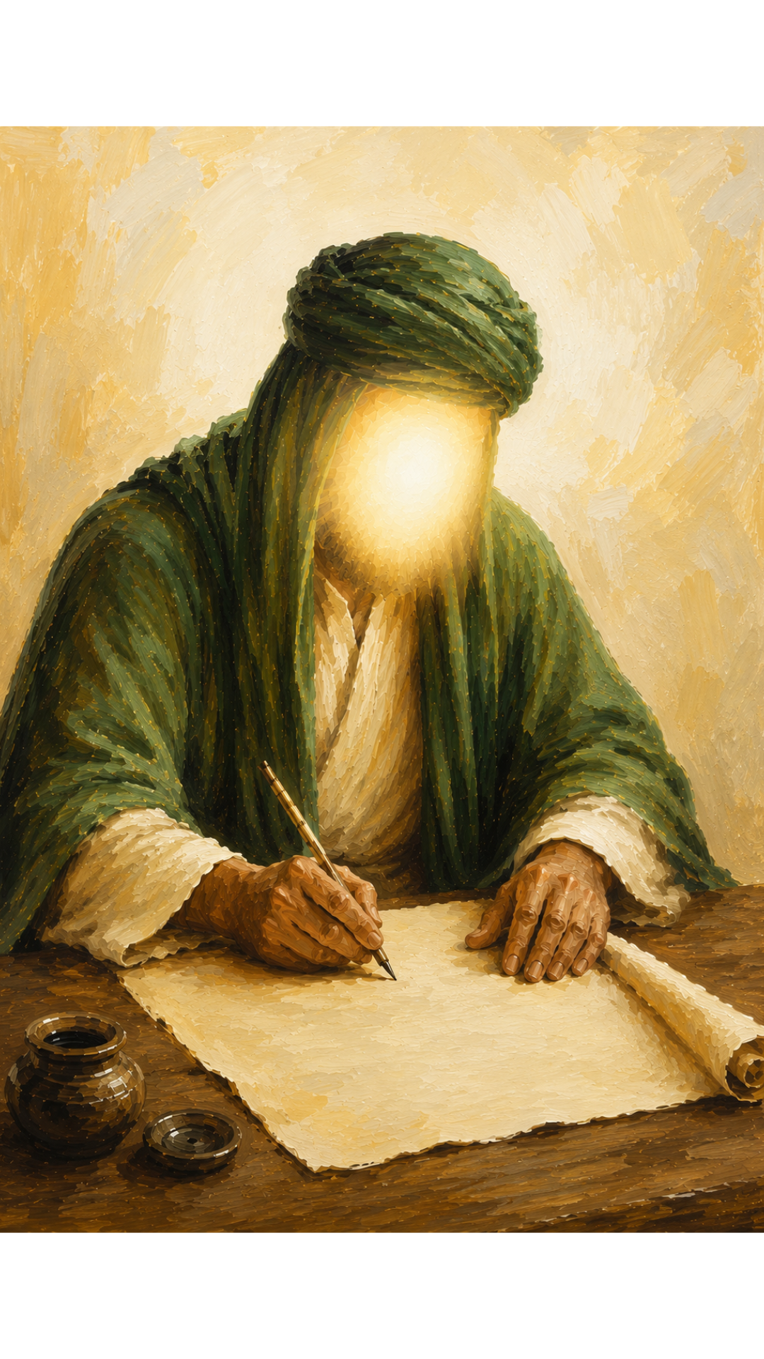 Limited Edition PRINT of my Original acrylic Painting on Imam Ali Writing letter to Malik al-Ashtar - Muslim Acrylic Painting on Cartridge Paper - No Frame (Size: A4 & A3)