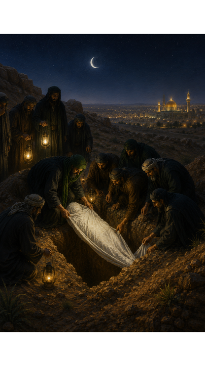 Limited Edition PRINT of my Original acrylic Painting on Imam Ali's Secret burial at Najaf - Muslim Acrylic Painting on Cartridge Paper - No Frame (Size: A4 & A3)