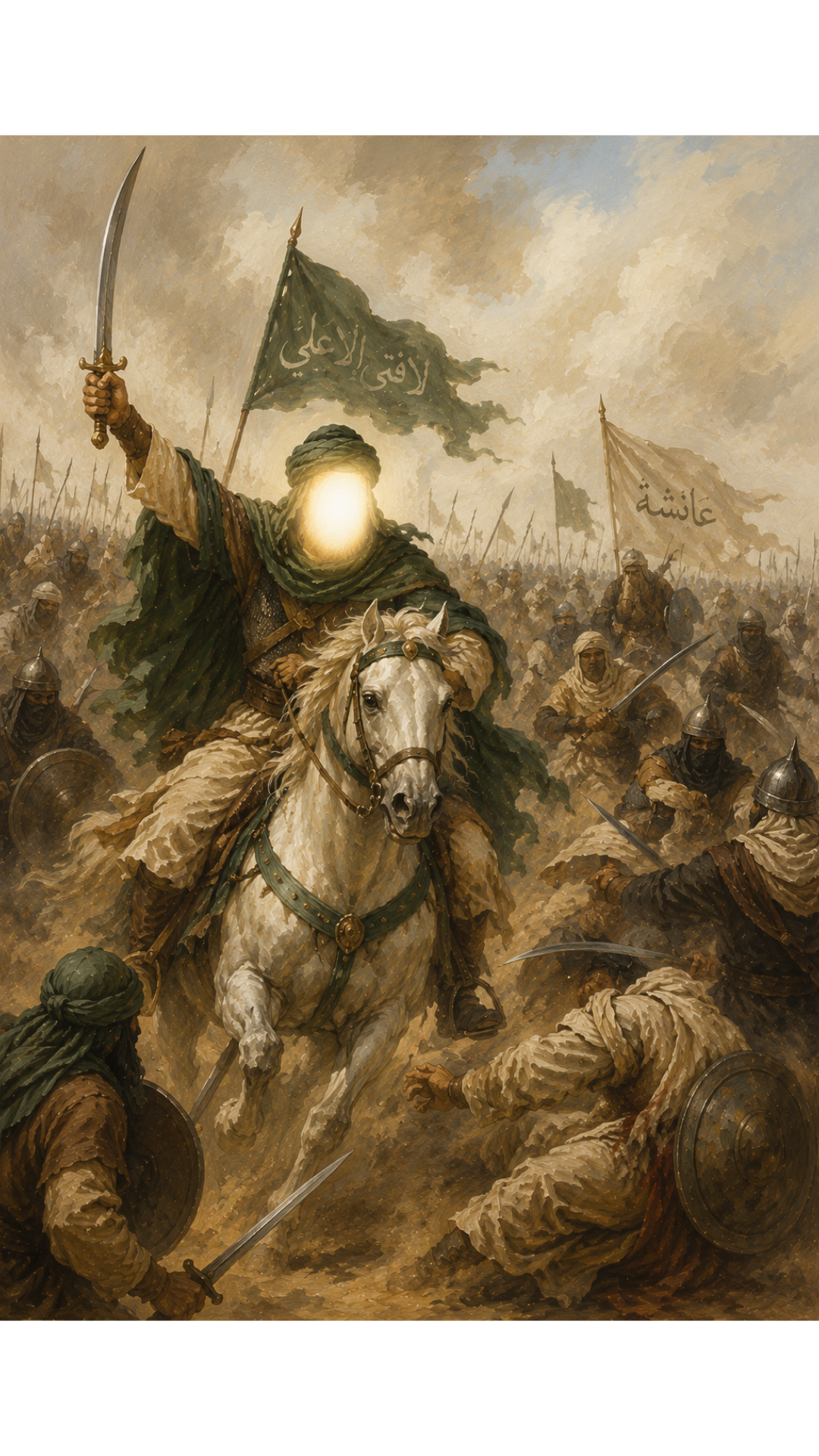 Limited Edition PRINT of my Original acrylic Painting on Imam Ali and Battle of Jamal - Muslim Acrylic Painting on Cartridge Paper - No Frame (Size: A4 & A3)