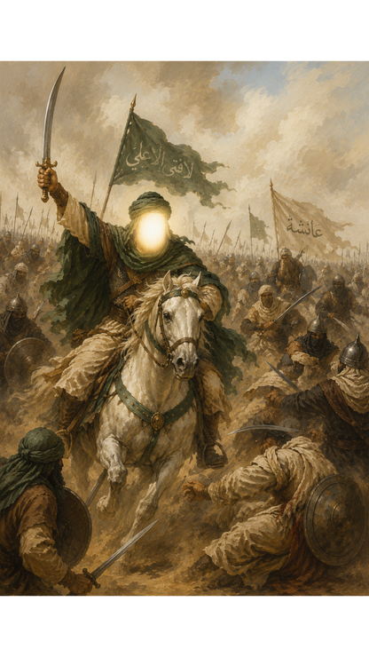 Limited Edition PRINT of my Original acrylic Painting on Imam Ali and Battle of Jamal - Muslim Acrylic Painting on Cartridge Paper - No Frame (Size: A4 & A3)
