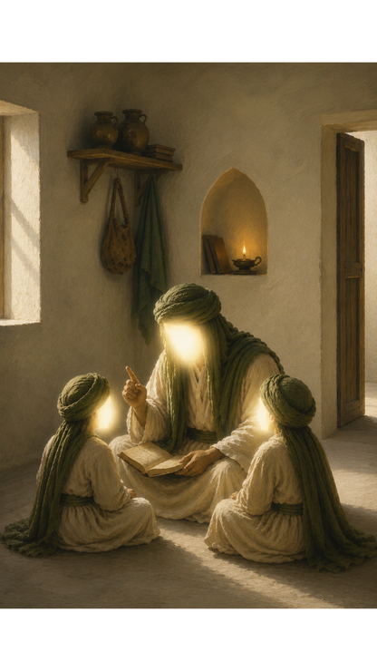 Limited Edition PRINT of my Original acrylic Painting on Imam Ali Teaching children wisdom - Muslim Acrylic Painting on Cartridge Paper - No Frame (Size: A4 & A3)