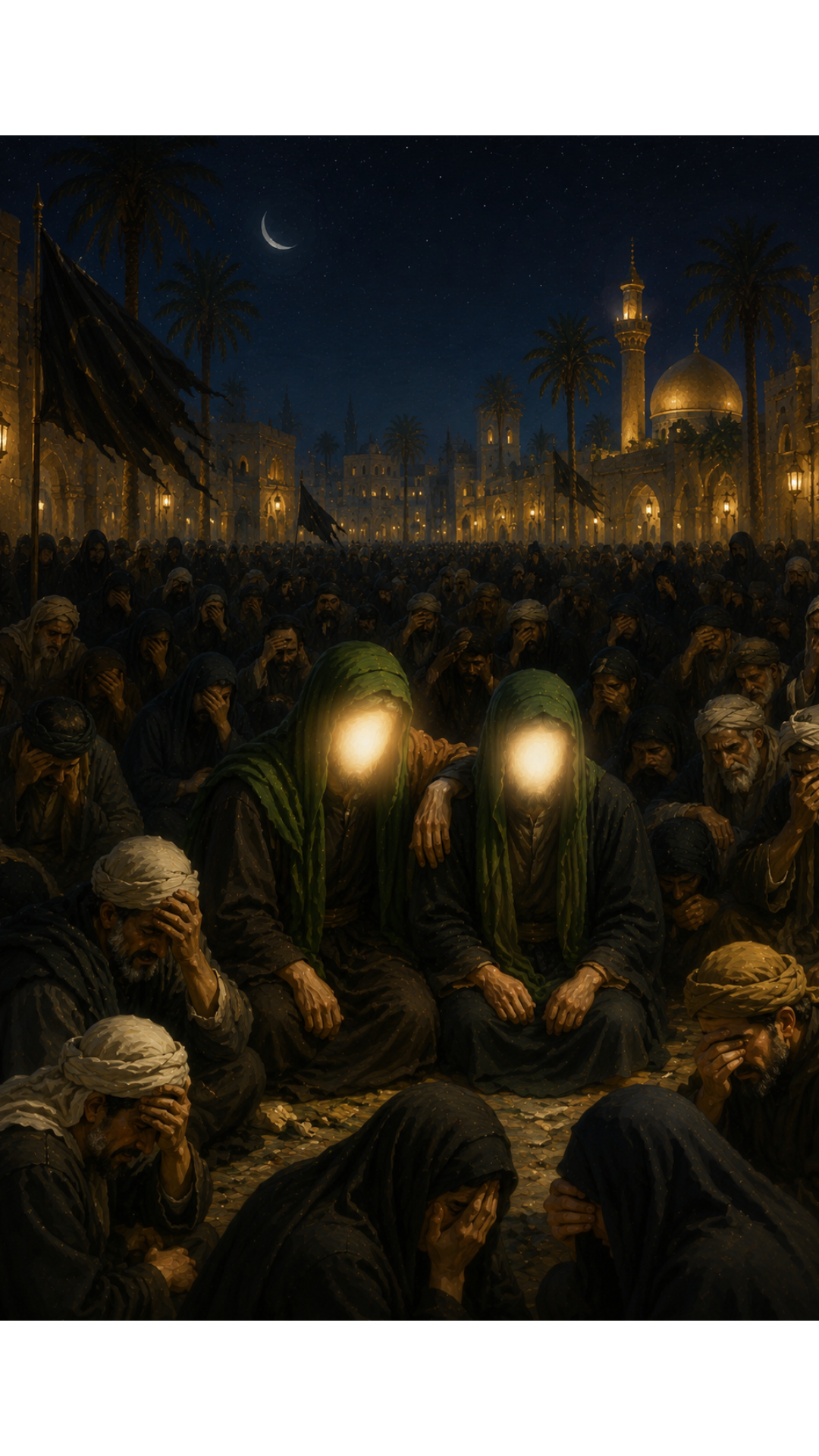Limited Edition PRINT of my Original acrylic Painting on Imam Ali's Death and Imam Hasan and Imam Husayn beside him Mourning in Kufa - Muslim Acrylic Painting on Cartridge Paper - No Frame (Size: A4 & A3)