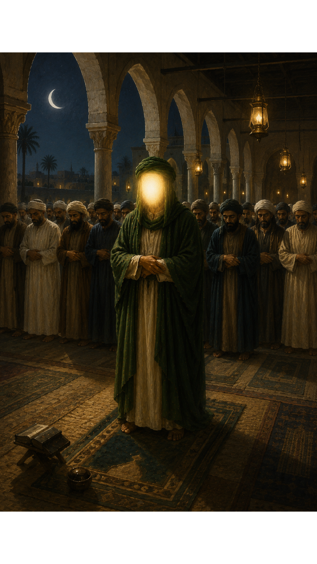 Limited Edition PRINT of my Original acrylic Painting on Imam Ali and Night prayer in Mosque of Kufa - Muslim Acrylic Painting on Cartridge Paper - No Frame (Size: A4 & A3)