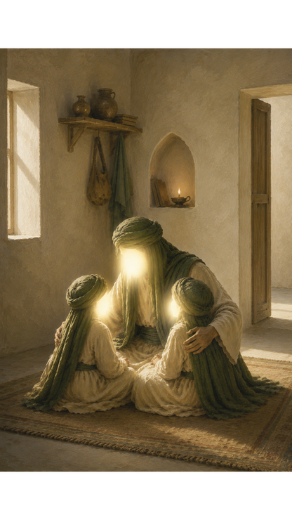 Limited Edition PRINT of my Original acrylic Painting on Imam Ali with Hasan and Husayn - Muslim Acrylic Painting on Cartridge Paper - No Frame (Size: A4 & A3)