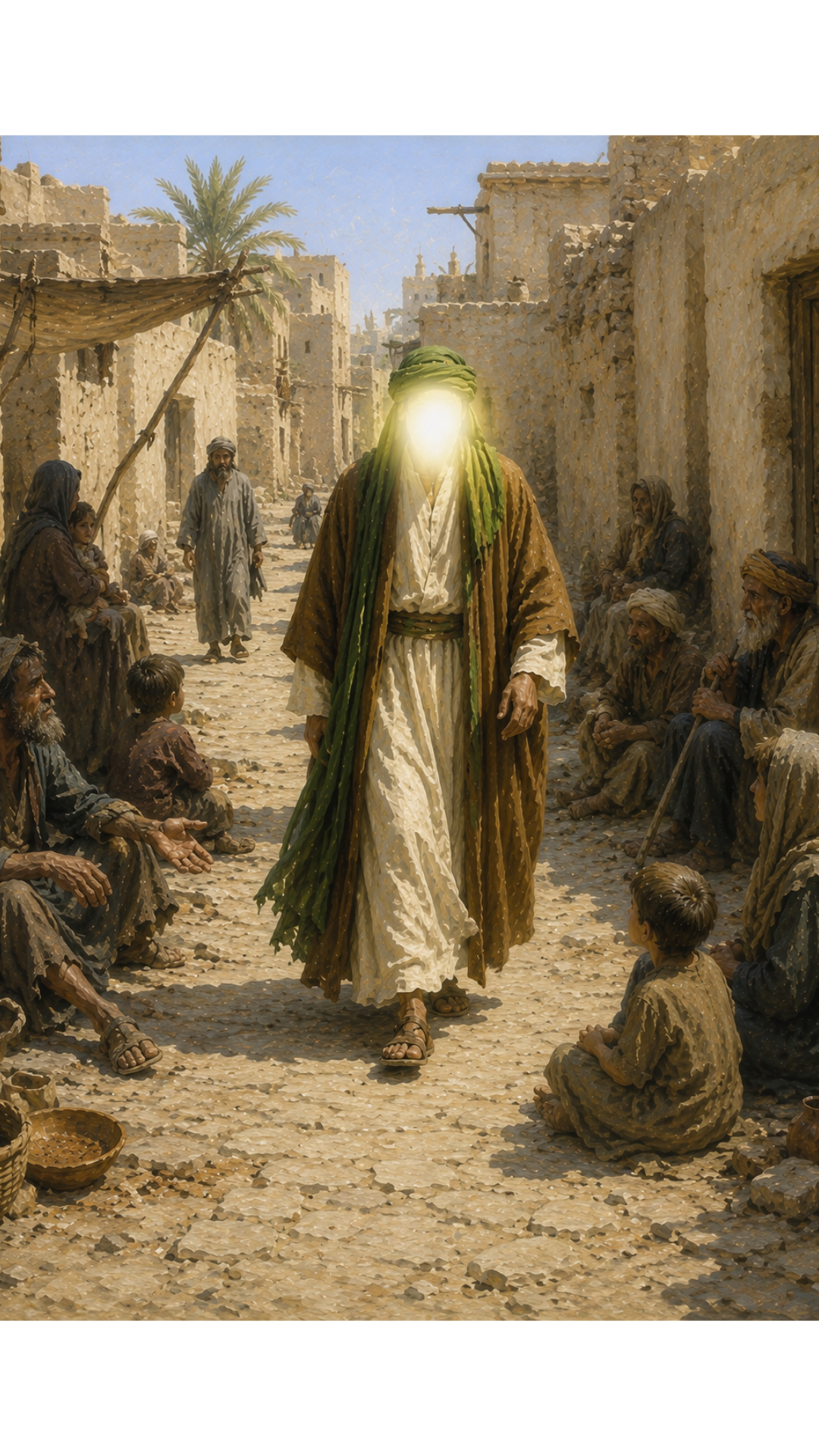 Limited Edition PRINT of my Original acrylic Painting on Imam Ali Walking alone among poor people - Muslim Acrylic Painting on Cartridge Paper - No Frame (Size: A4 & A3)