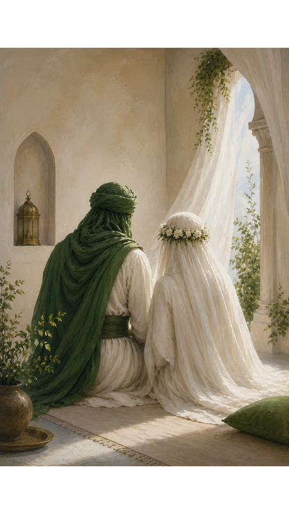 Limited Edition PRINT of my Original acrylic Painting on Imam Ali and Sayyidah Fatima's Marriage - Muslim Acrylic Painting on Cartridge Paper - No Frame (Size: A4 & A3)
