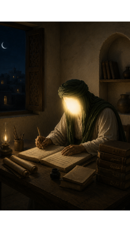 Limited Edition PRINT of my Original acrylic Painting on Imam Ali Writing knowledge and judgments - Muslim Acrylic Painting on Cartridge Paper - No Frame (Size: A4 & A3)