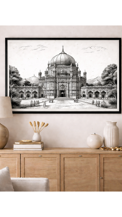 Hand Drawn Shrine of Hazrath Shams, Pakistan - Muslim Art on Cartridge Paper - No Frame (Size: A4 & A3)