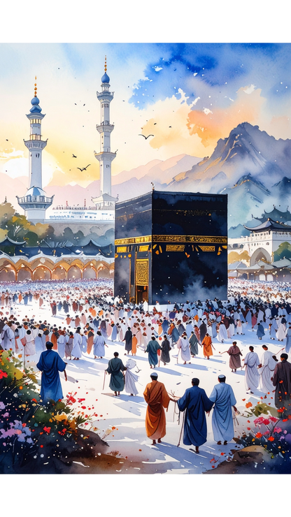 Limited Edition PRINT of my Original Mecca, Saudi Arabia, Muslim Watercolour Painting on Cartridge Paper - No Frame (Size: A4 & A3)