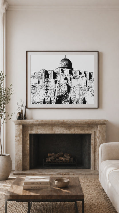 Hand Drawn Aqsa Mosque Muslim Art on Cartridge Paper - No Frame (Size: A4 & A3)
