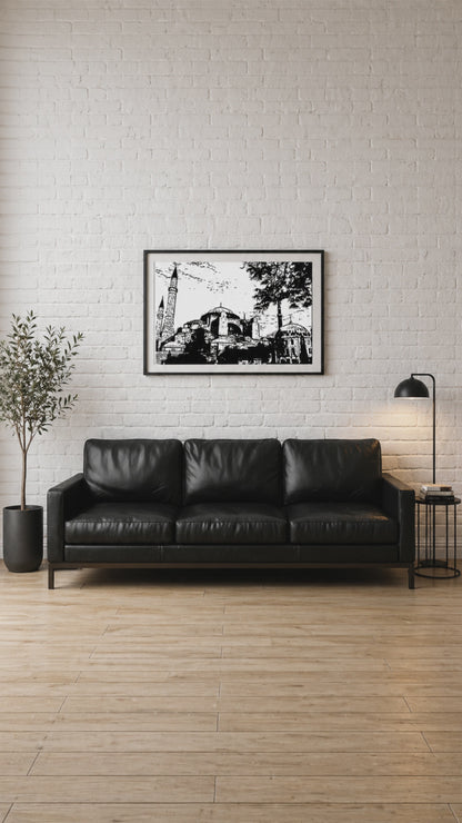 Hand Drawn Hagia Sophia Mosque, Istanbul - Muslim Art on Cartridge Paper - No Frame (Size: A4 & A3)
