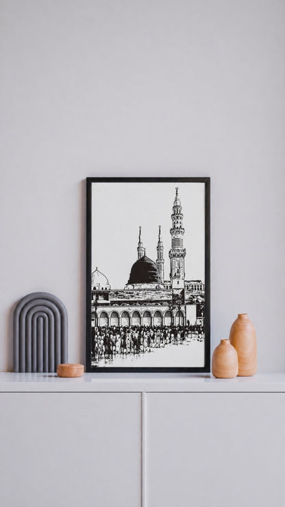 Hand Drawn Madina Muslim Art on Cartridge Paper - No Frame (Size: A4 & A3)