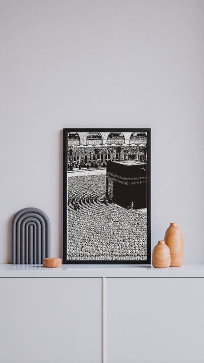 Hand Drawn Kaaba Muslim Art on Cartridge Paper - No Frame (Size: A4 & A3)