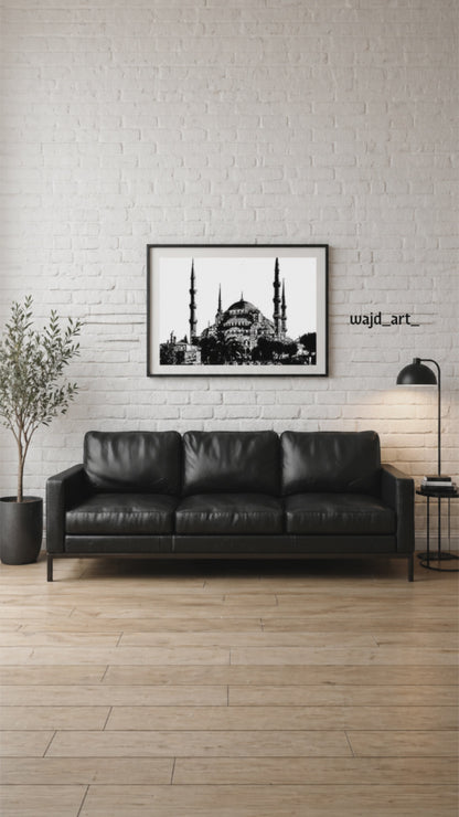Hand Drawn Blue Mosque, Istanbul - Muslim Art on Cartridge Paper - No Frame (Size: A4 & A3)